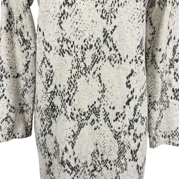 M&S Collection Snakeskin Long Sleeve Midi Sheath Knit Dress Beige Mock Neck sz 8 - Picture 6 of 16
